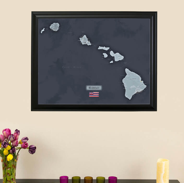 Framed Hawaii Travel Map with Pins