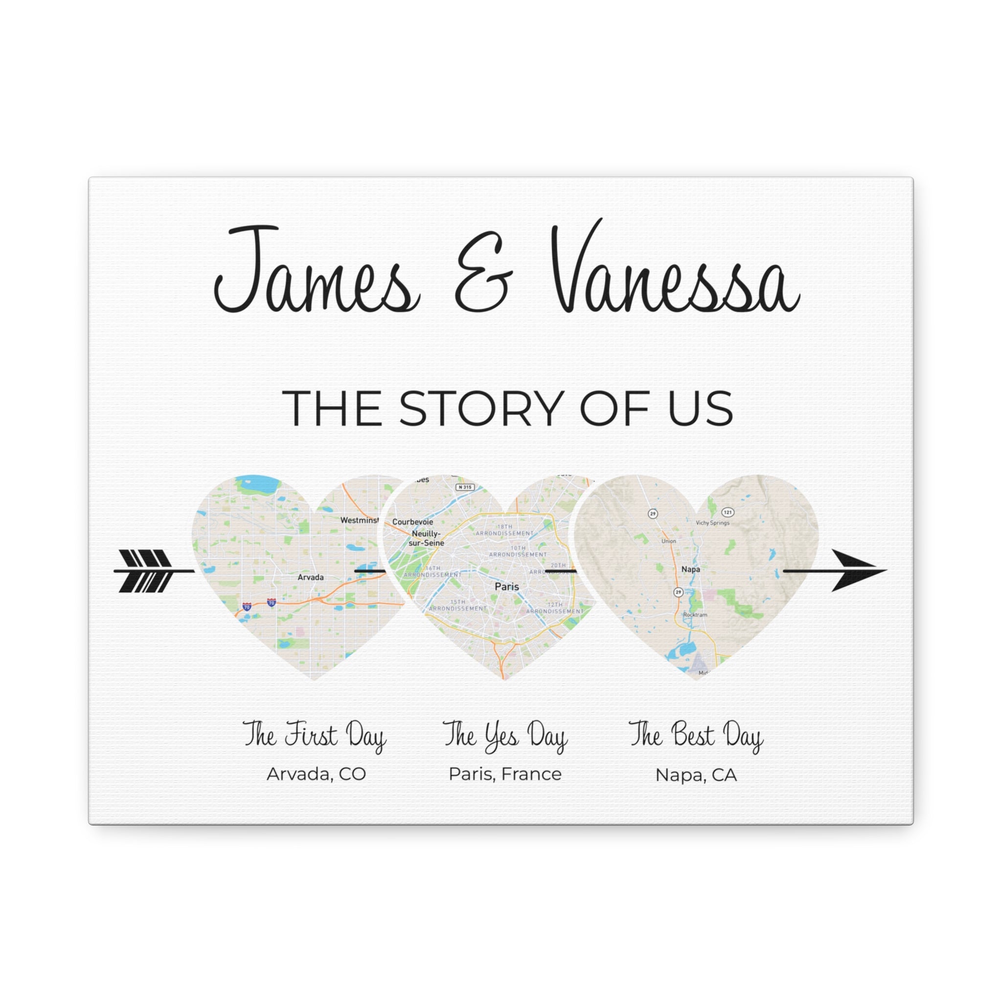 The Story of Us - 3 Heart Map Art - Option 3