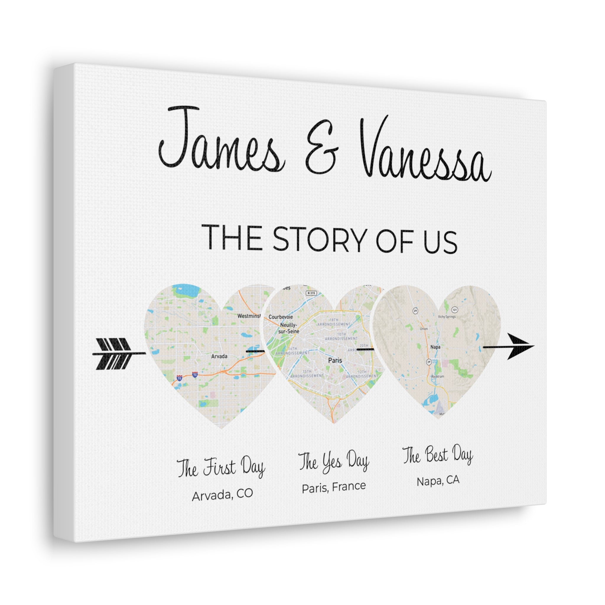 The Story of Us - 3 Heart Map Art - Option 3