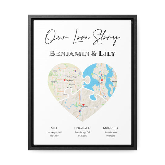 Our Love Story - 3 Puzzle Piece Heart Map Art - Option 5