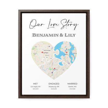 Our Love Story - 3 Puzzle Piece Heart Map Art - Option 5