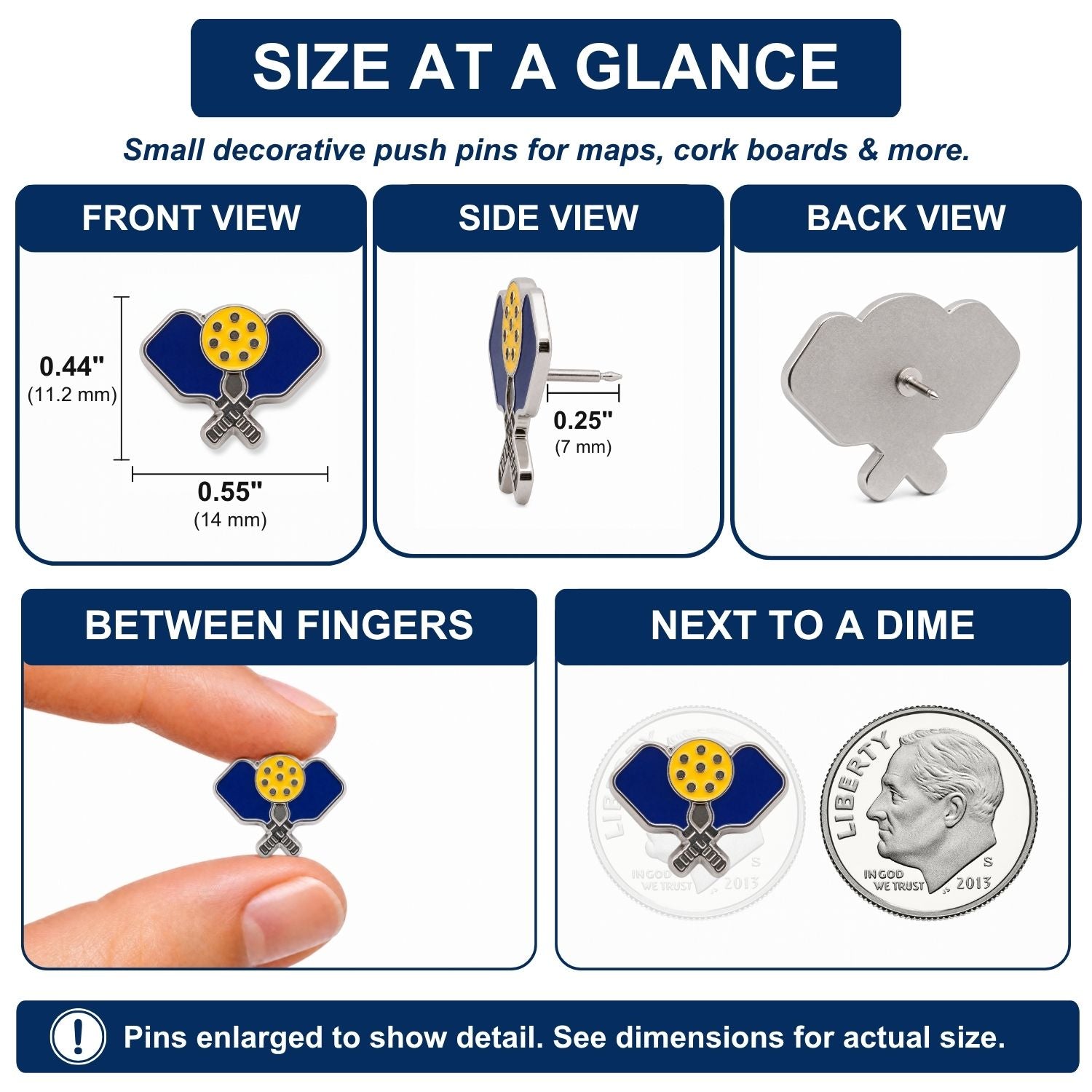 Pickleball Push Pins - Enamel Map & Lapel Pins - Pickleball Gift