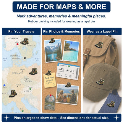 Military Push Pins - Camo Combat Boots Map & Lapel Pins