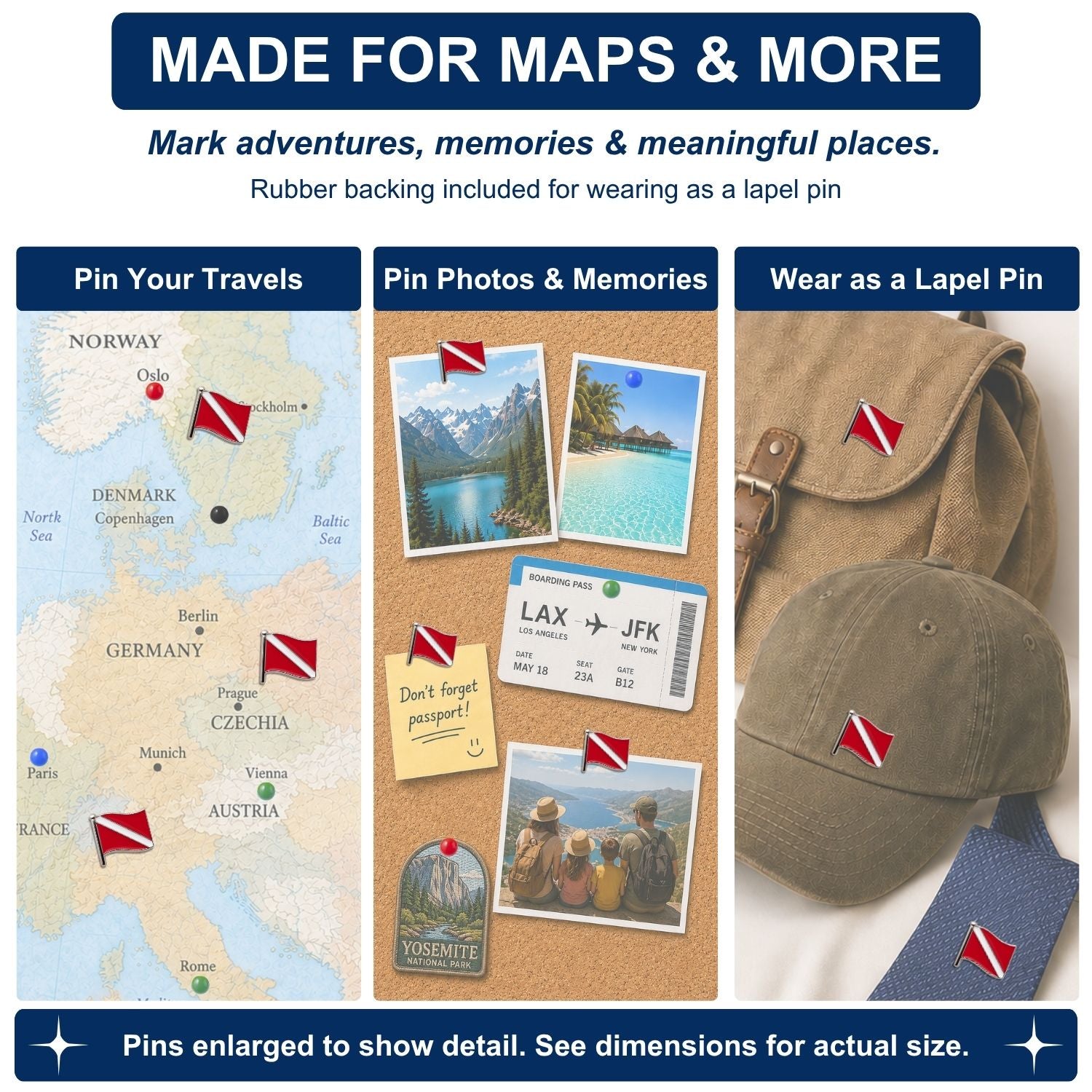 Scuba Diving Push Pins - Dive Flag Enamel Map & Lapel Pins