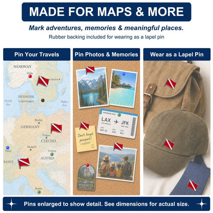 Scuba Diving Push Pins - Dive Flag Enamel Map & Lapel Pins