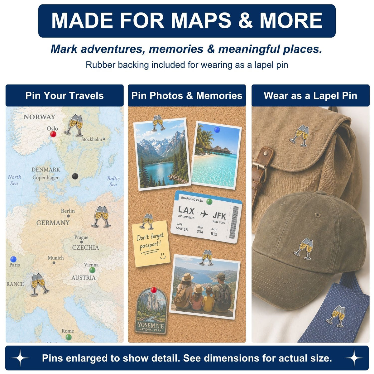 Champagne Push Pins - Celebration Enamel Map & Lapel Pins
