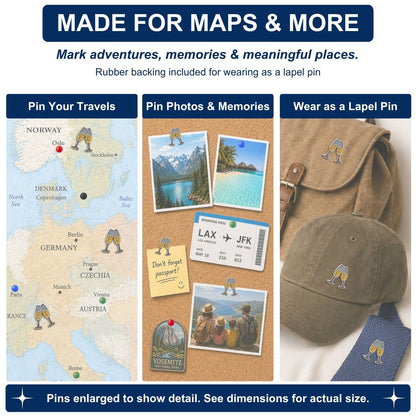 Champagne Push Pins - Celebration Enamel Map & Lapel Pins
