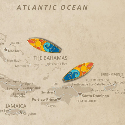 Surfboard Push Pins - Beach Enamel Map & Lapel Pins