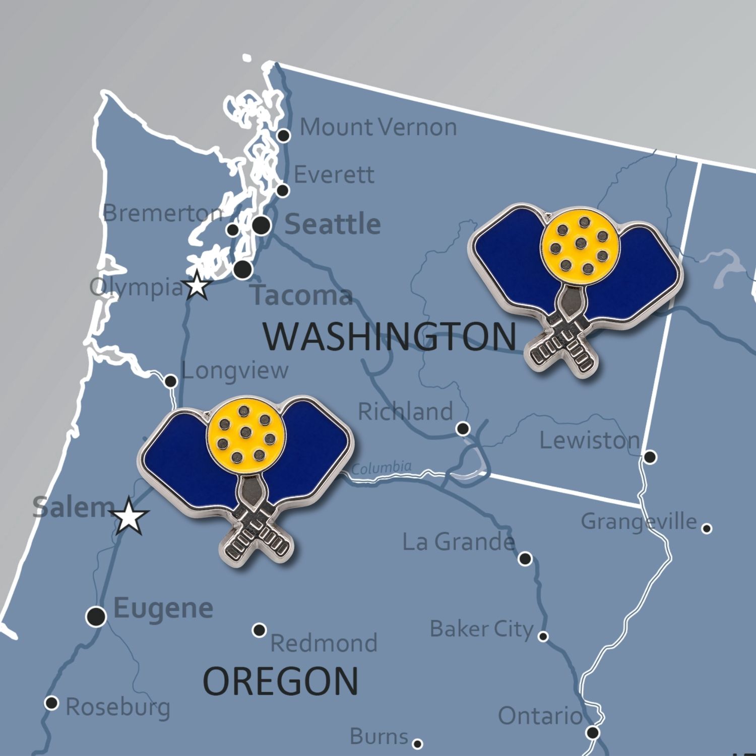 Pickleball Push Pins - Enamel Map & Lapel Pins - Pickleball Gift