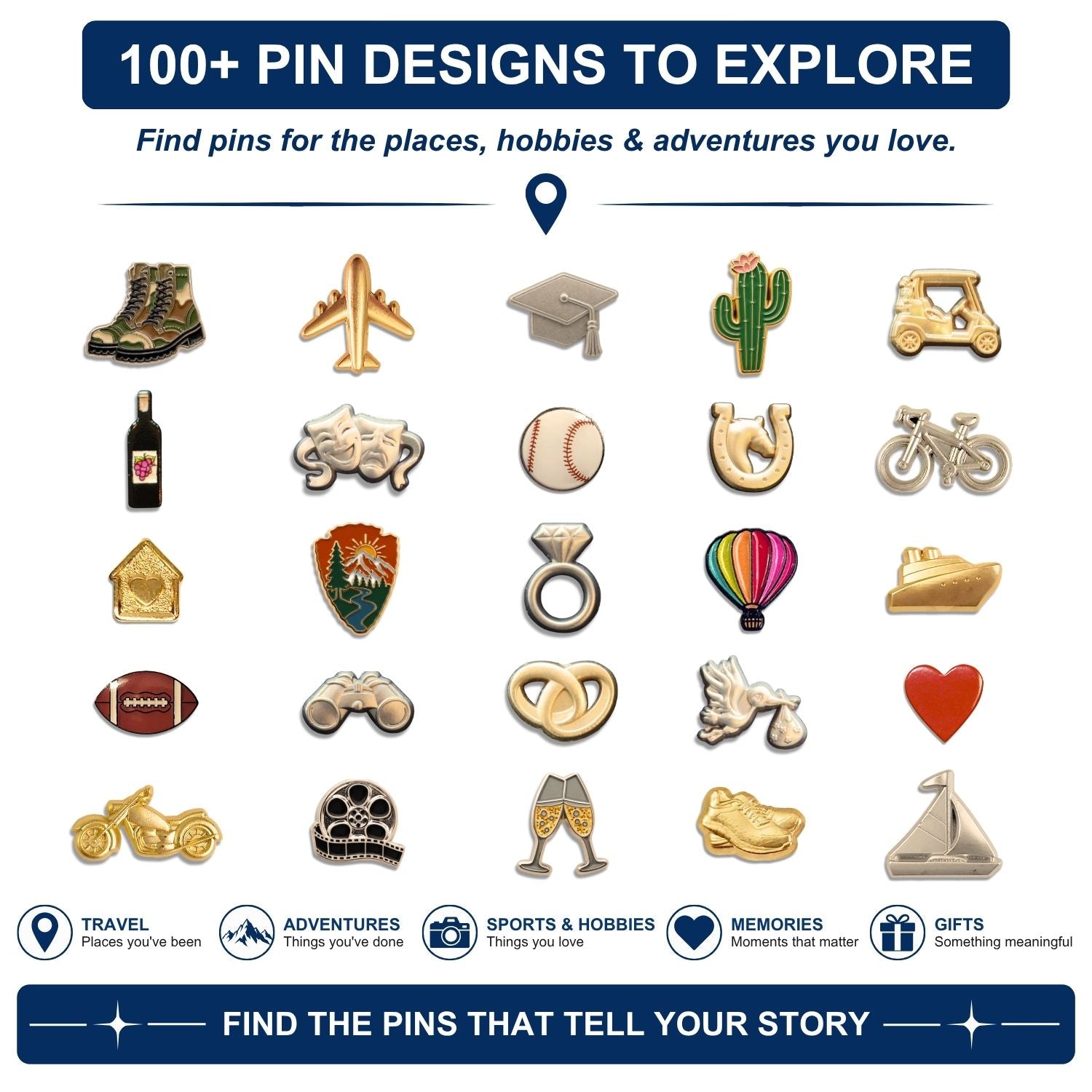 Surfboard Push Pins - Beach Enamel Map & Lapel Pins