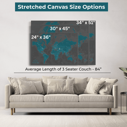 Gallery Wrapped - Midnight Dream World Push Pin Map with Pins