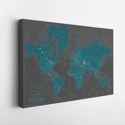 Gallery Wrapped - Midnight Dream World Push Pin Map with Pins