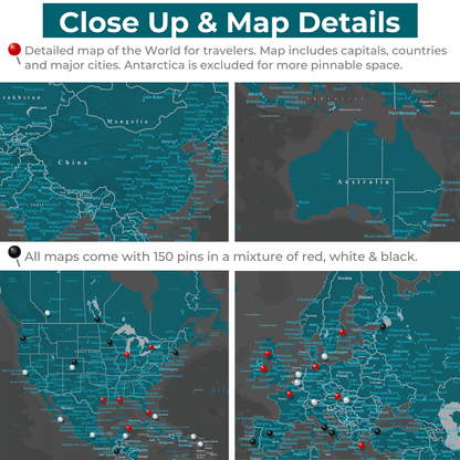 Gallery Wrapped - Midnight Dream World Push Pin Map with Pins
