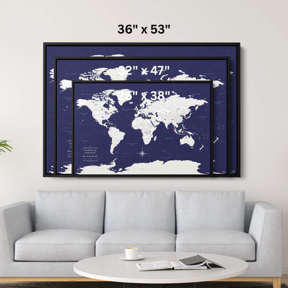 Canvas - Navy Explorers World Travel Map with pins
