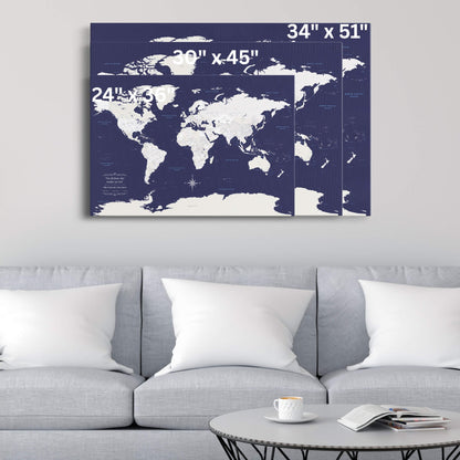 Gallery Wrapped - Navy Explorers World Travel Map with pins