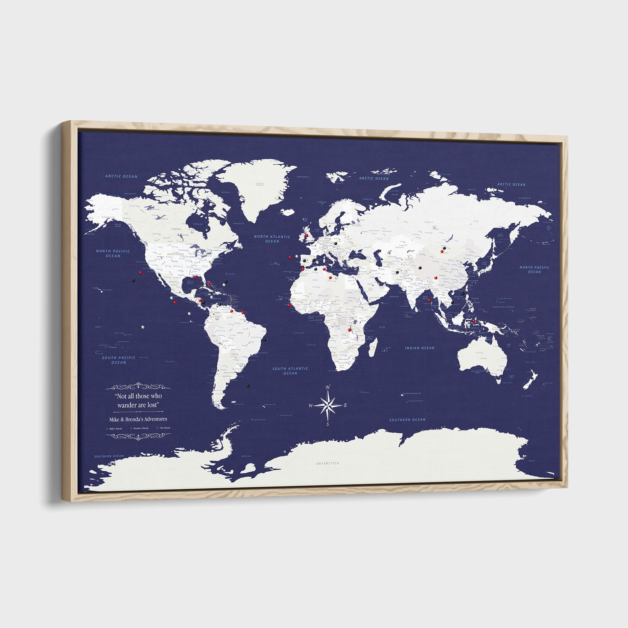Canvas - Navy Explorers World Travel Map with pins