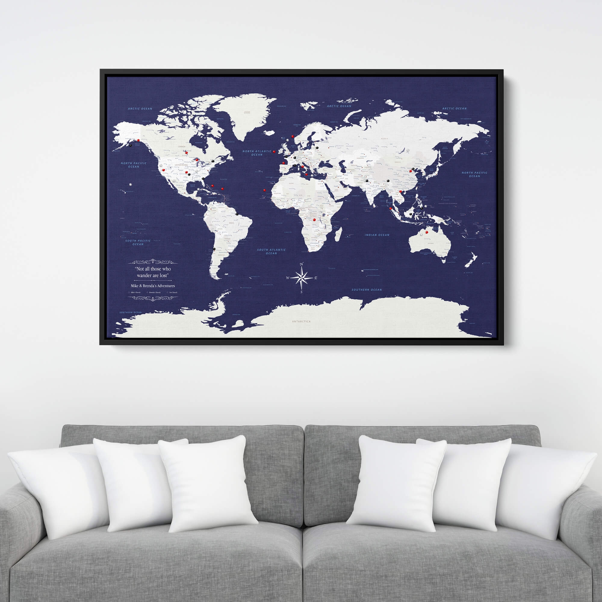 Canvas - Navy Explorers World Travel Map with pins