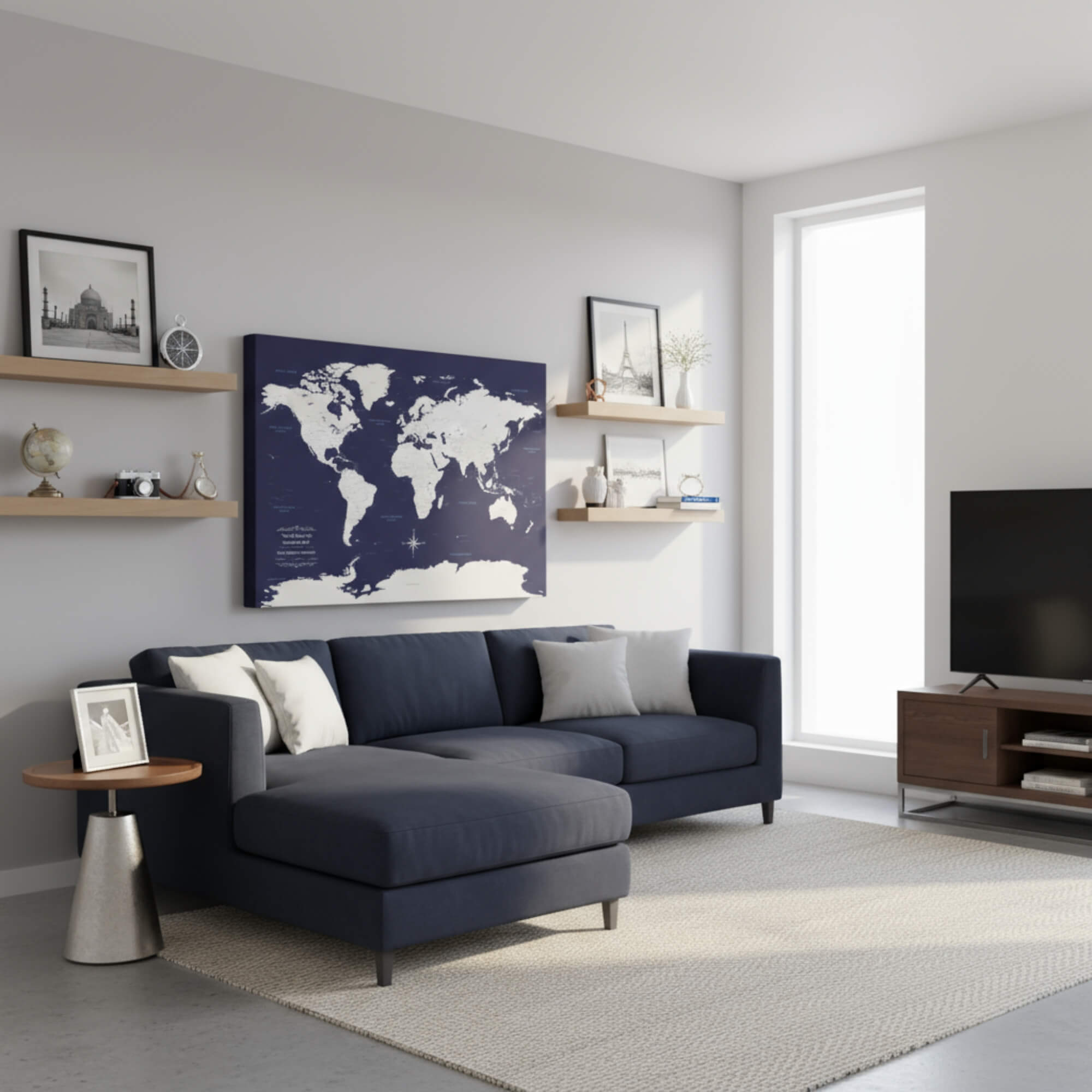 Gallery Wrapped - Navy Explorers World Travel Map with pins