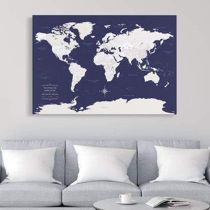 Gallery Wrapped - Navy Explorers World Travel Map with pins