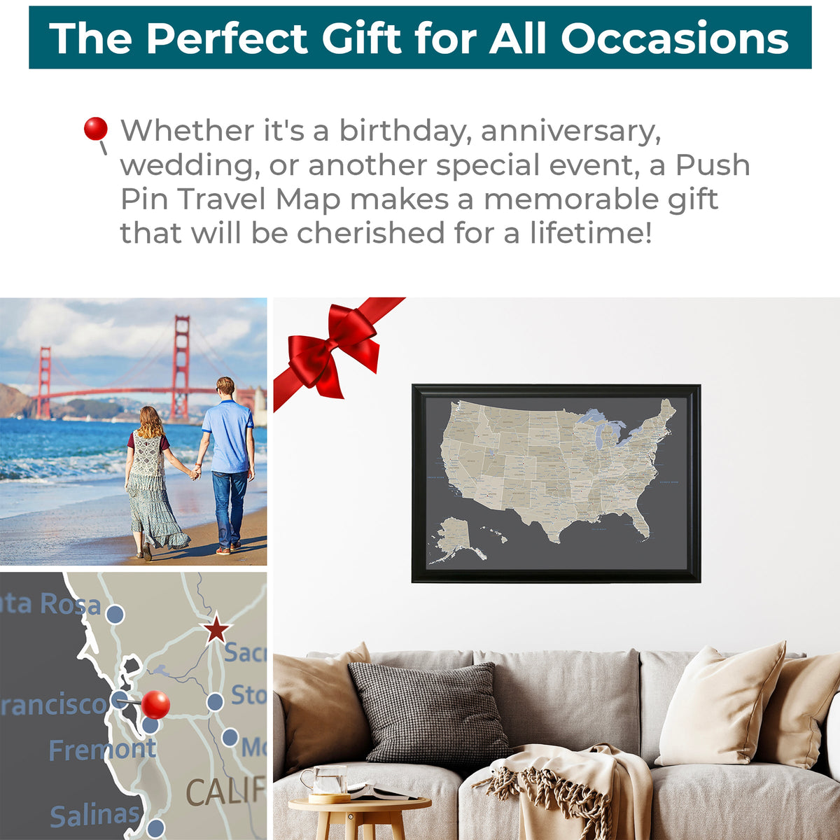 Earth Toned USA Push Pin Travel Maps - The Perfect Gift