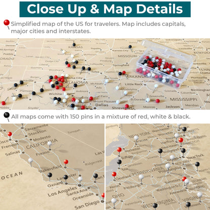 Vintage USA Push Pin Travel Maps - Close up and Details