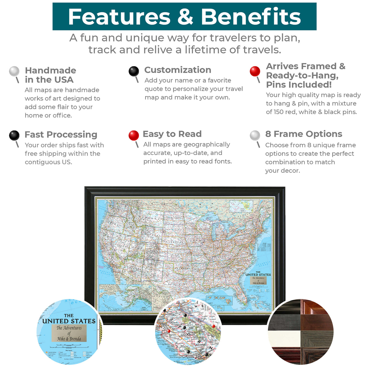 Classic USA Push Pin Travel Map Features and Benefits