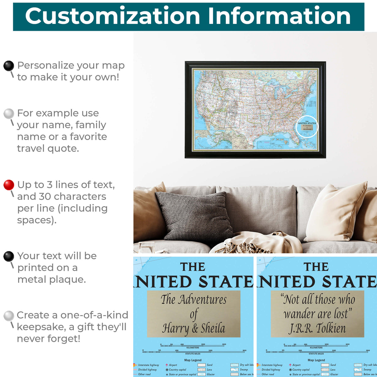 Classic USA Push Pin Travel Maps - Personalization