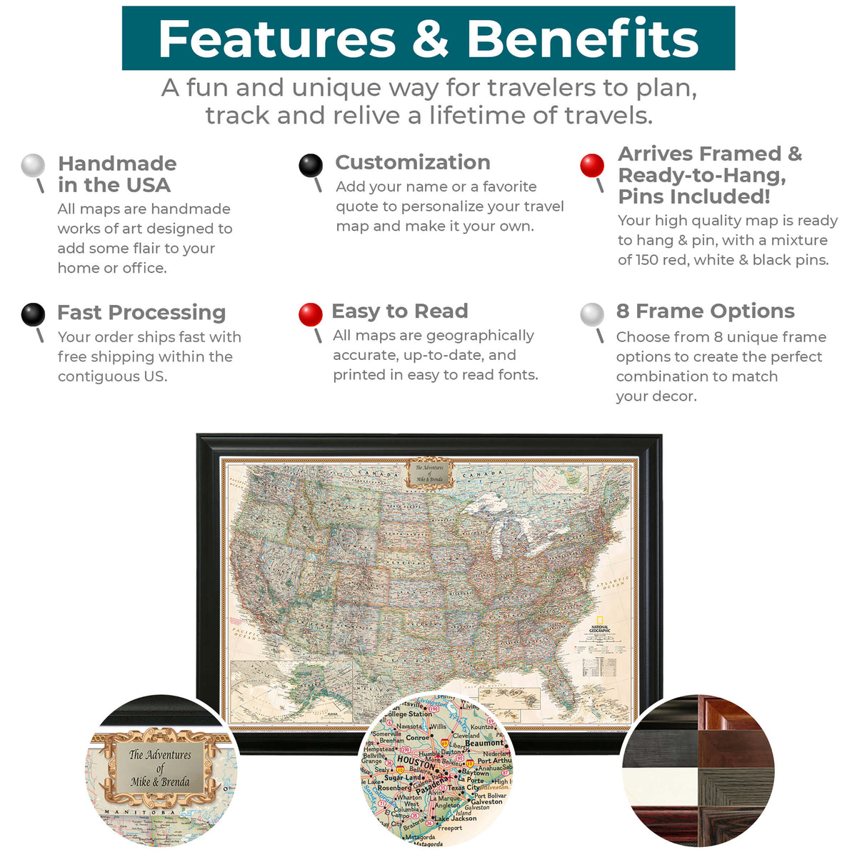 Executive USA Push Pin Travel Map Features and Benefits