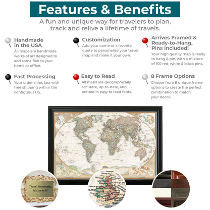 Executive World Push Pin Travel Map Features and Benefits