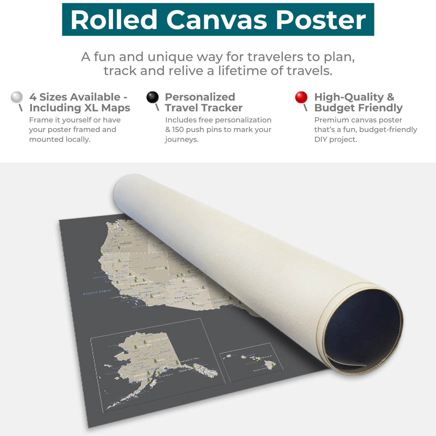 Earth Toned USA National Park Map Rolled Poster Info