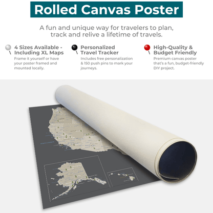 Earth Toned USA National Park Map Rolled Poster Info