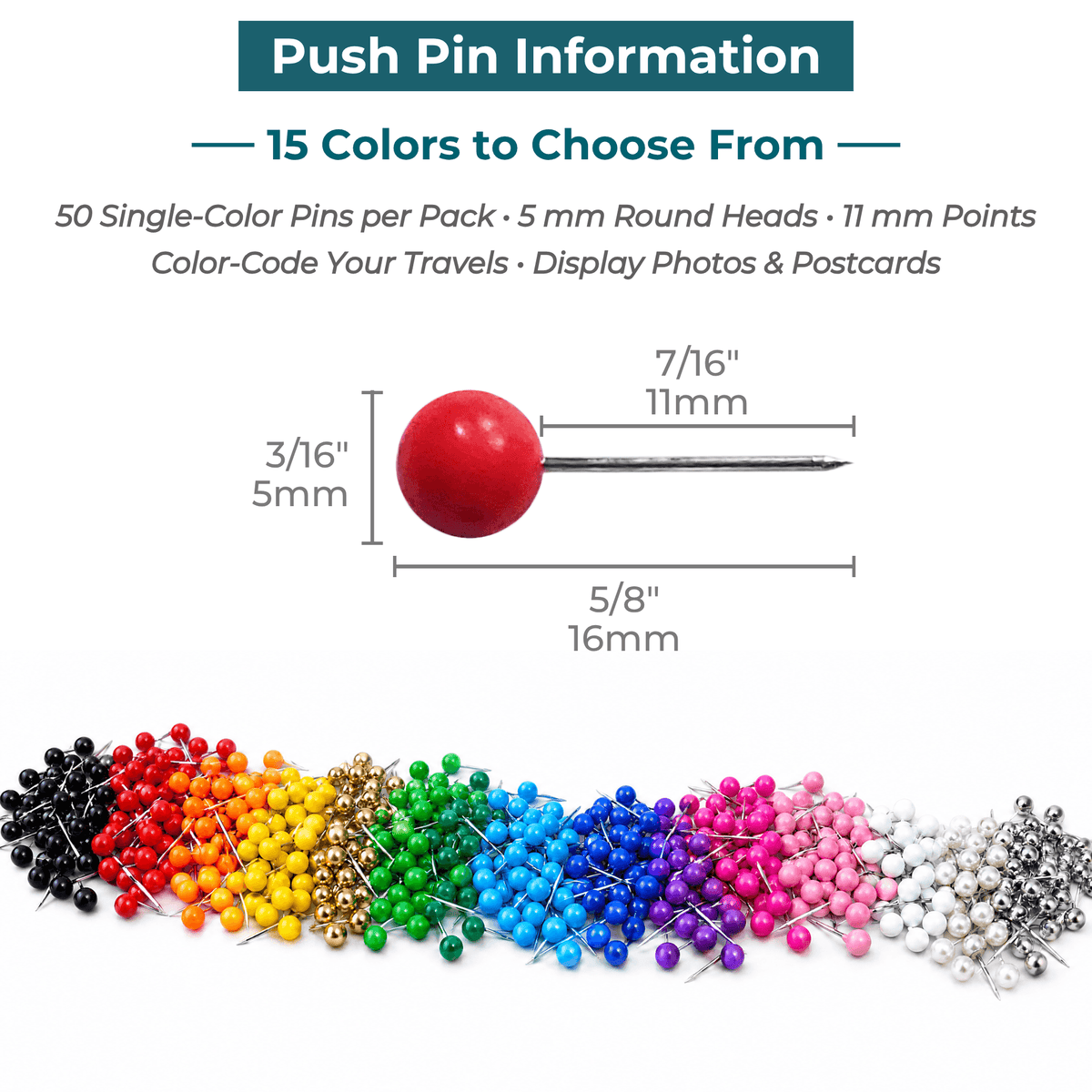 Yellow - Push Pin Travel Map Pins - Pack of 50
