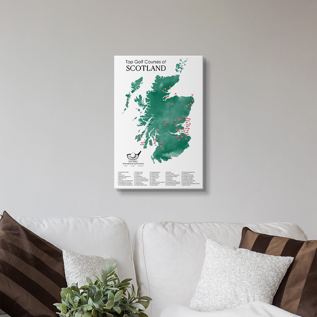 Top Golf Courses of Scotland Gallery Wrapped Canvas Maps in 16&quot; x 24&quot; size