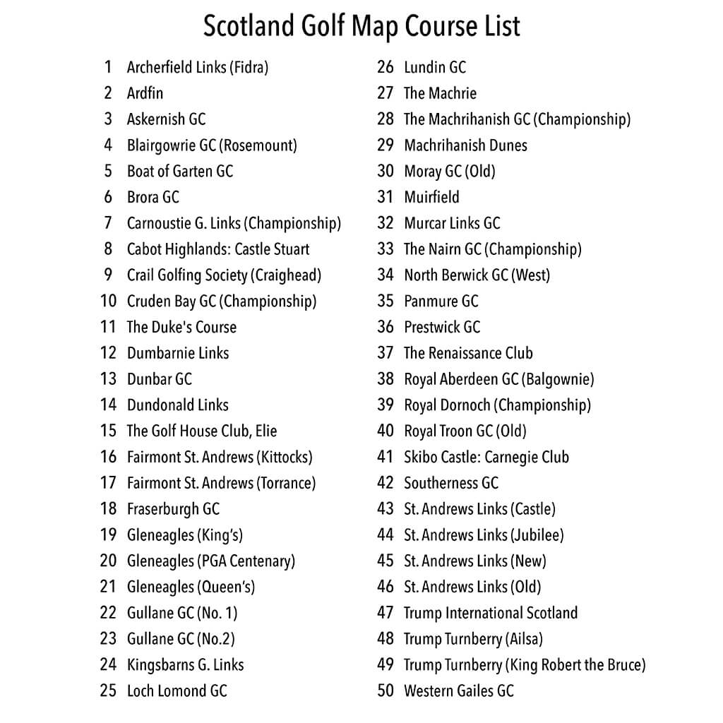 List of top 50 Golf Courses on Scotland&#39;s Top Golf Courses Travel Map