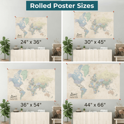 Sandy Dreams World Map Poster Sizes