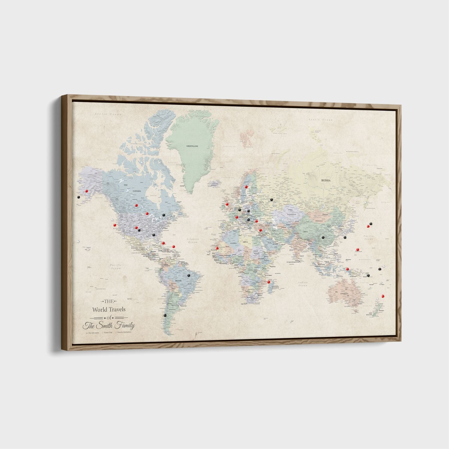Canvas - Sandy Dreams World Travel Map with pins