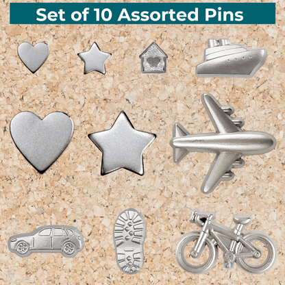 Set of 10 Assorted Pins - Silver