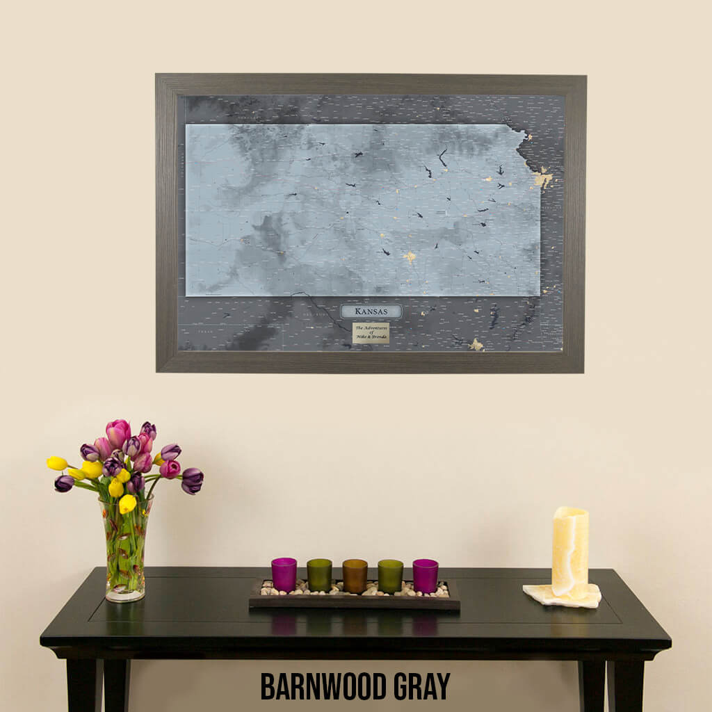 Push Pin Travel Maps Framed Kansas Slate Wall Map in Barnwood Gray Frame