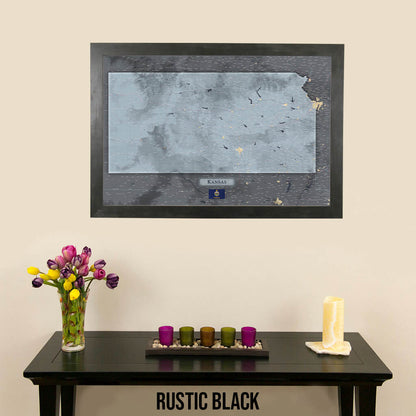 Push Pin Travel Maps Framed Kansas Slate Wall Map in Rustic Black Frame