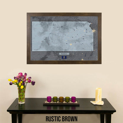 Push Pin Travel Maps Framed Kansas Slate Wall Map in Rustic Brown Frame