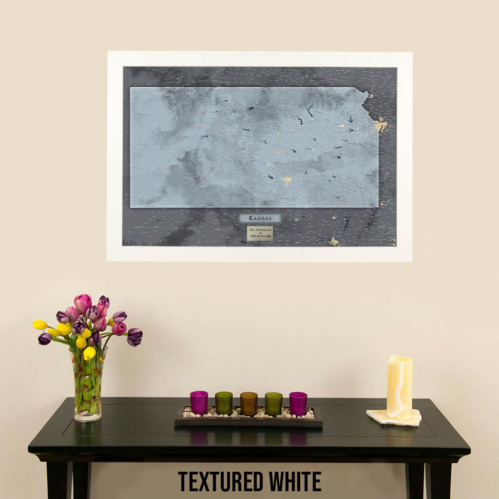 Push Pin Travel Maps Framed Kansas Slate Wall Map in Textured White Frame