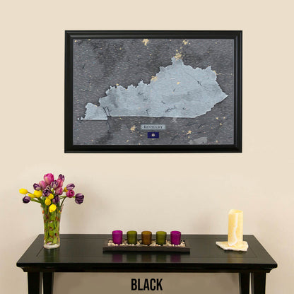 Push Pin Travel Maps Framed Kentucky Slate Wall Map in Black Frame