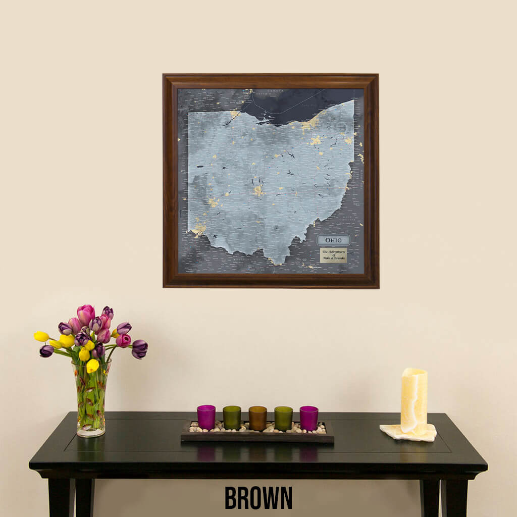 Framed Ohio State Travelers Map in Brown Frame