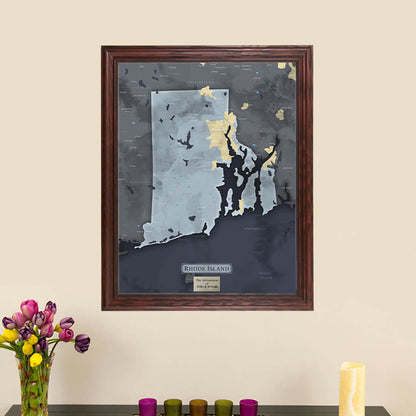 Framed Slate Rhode Island State Push Pin Travel Map with Pins