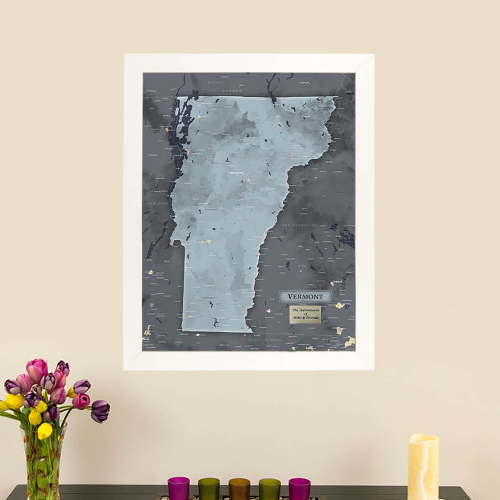 Framed Vermont Slate Travel Map with Pins