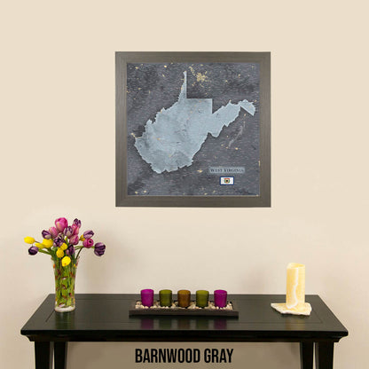 West Virginia Slate Push Pin Travel Map in Barnwood Gray Frame