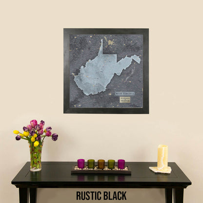 West Virginia Slate Push Pin Travel Map in Rustic Black Frame