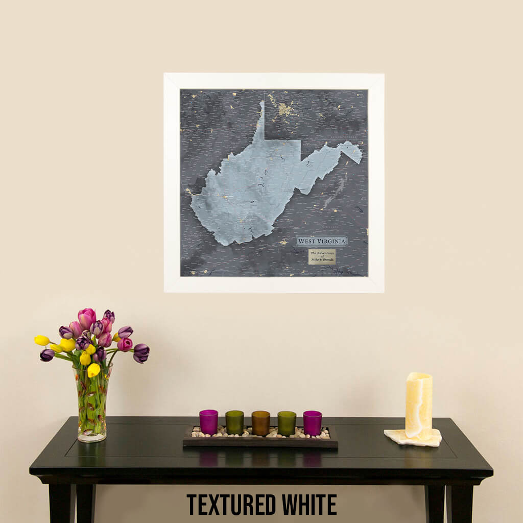 West Virginia Slate Push Pin Travel Map in Textured White  Frame