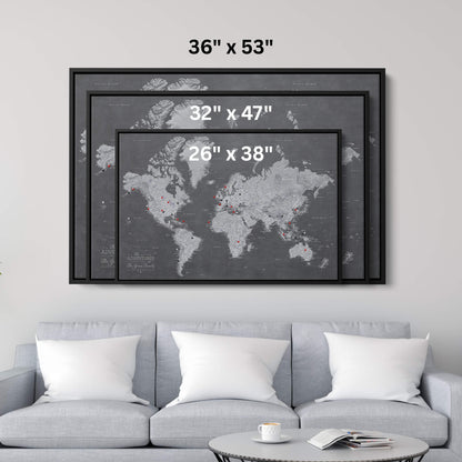 Canvas - Stormy Dreams World Travel Map with pins