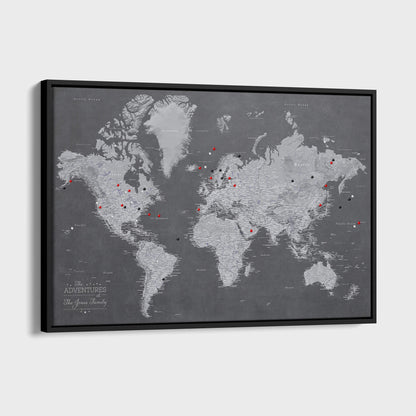 Canvas - Stormy Dreams World Travel Map with pins